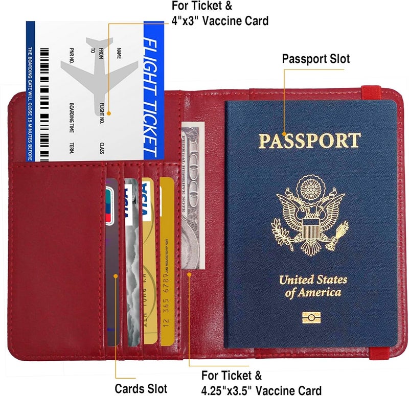 FACATH Premium Passport Holder for Travel, RFID Blocking Passport Cover Slim, Durable & Travel-Friendly, Passport Wallet Keep Your Documents Safe & Organized (Red) - Image 3
